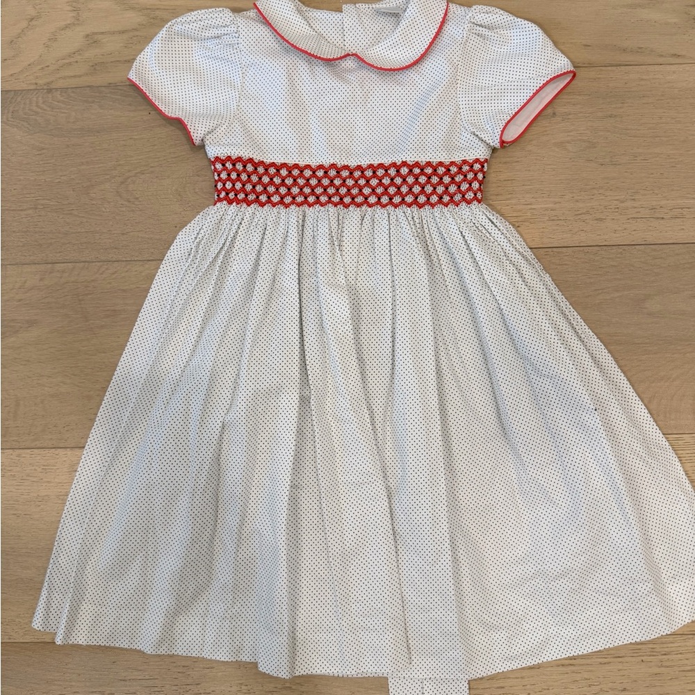 Edgehill Collection Polka Dot Dress with Red Trim